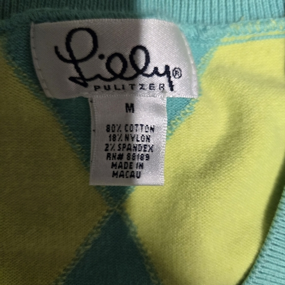 Lilly Pulitzer Bright Argyle Long Sleeve VNeck Sweater Size Medium - Picture 3 of 5